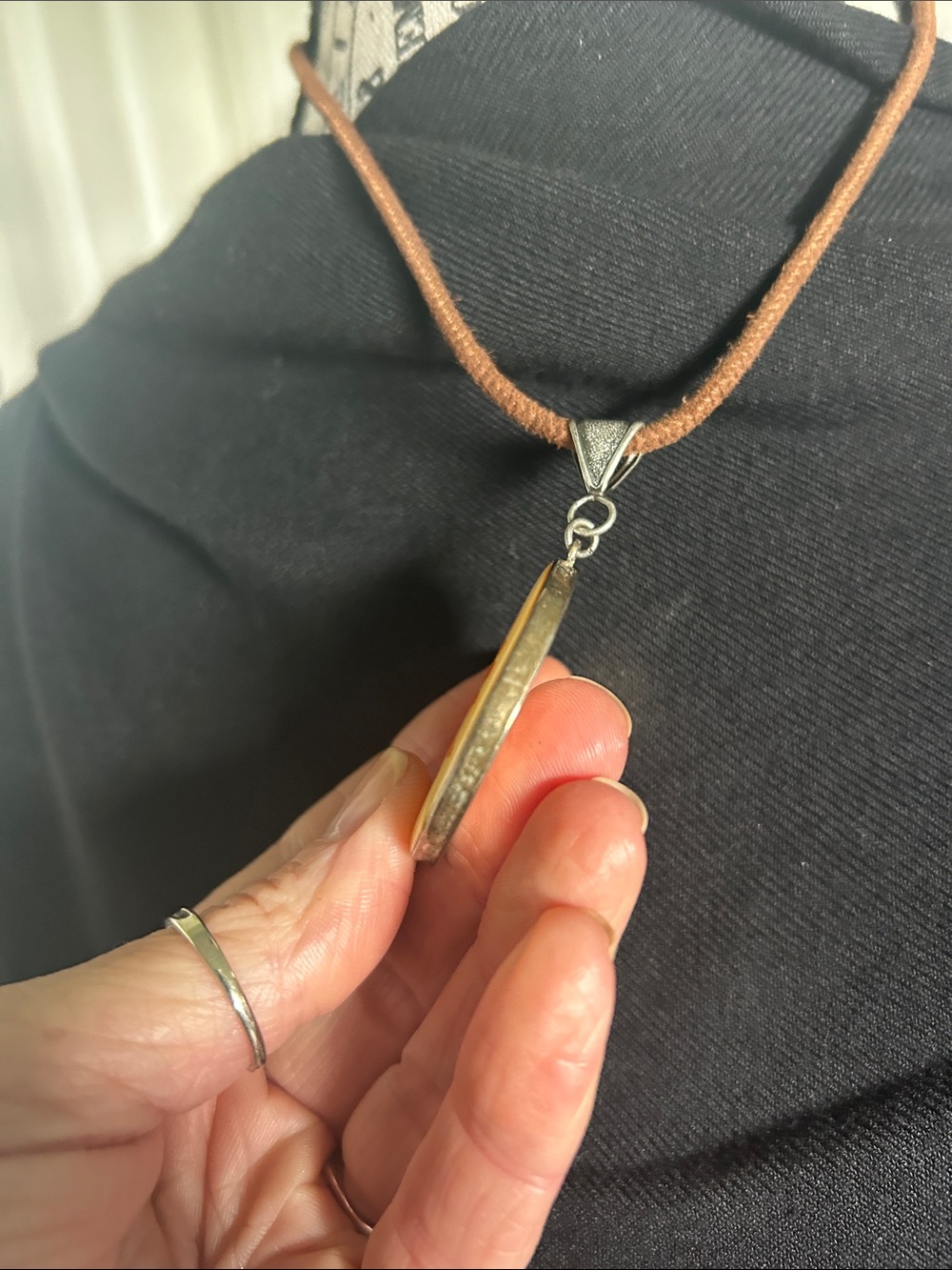 Orange Resin Flower Pendant Necklace with Brown Cord - Picture 5 of 8